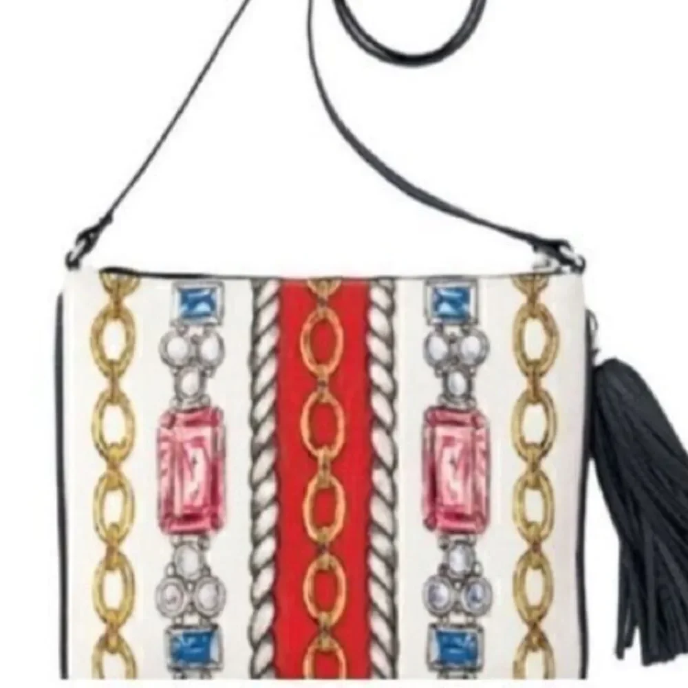 Brighton Women’s Small Crossbody Glitter and Go Pouch White Red with Tassel - Picture 6 of 16
